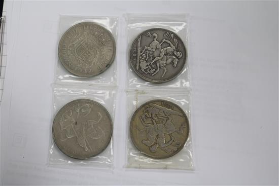 A quantity of assorted coins including Victorian crowns.